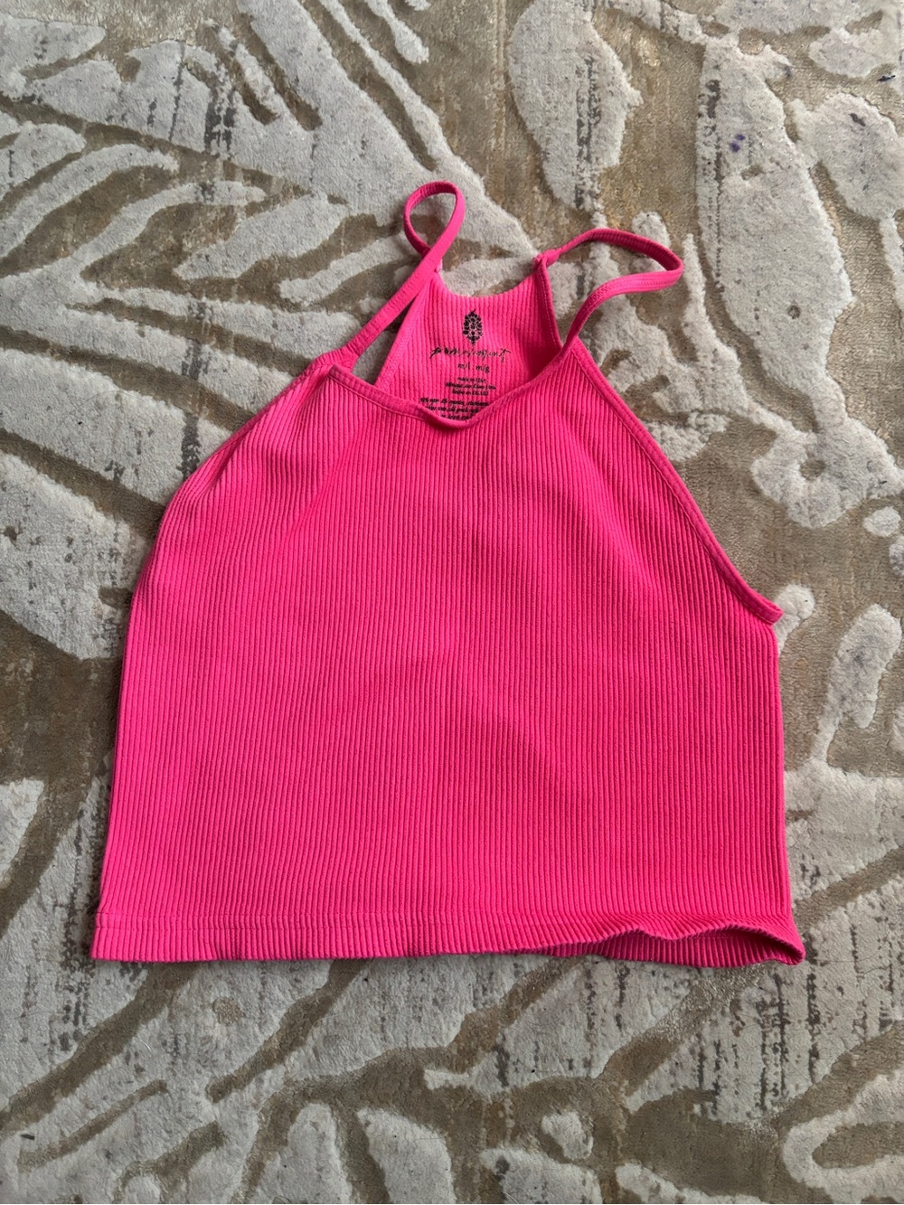 Free People Hot Pink Ribbed Halter Crop Tank